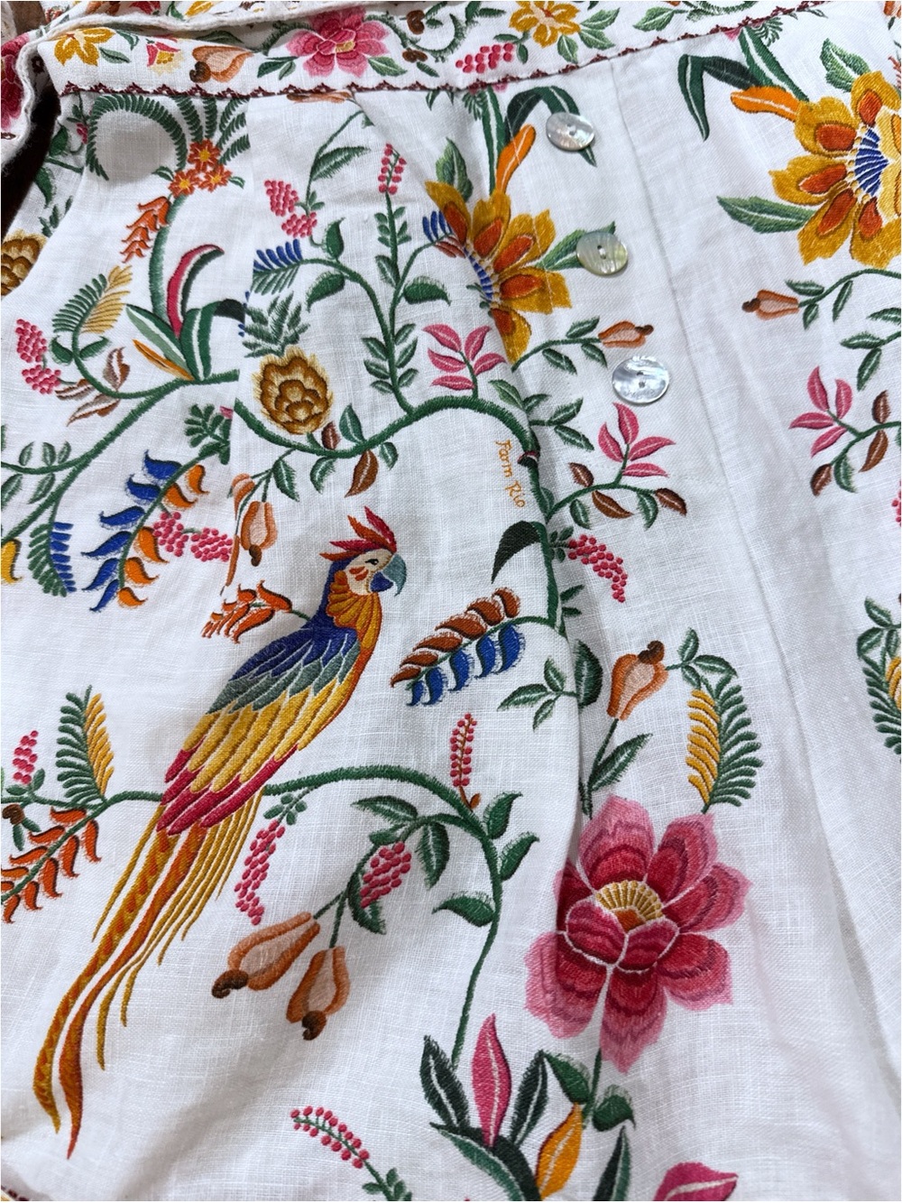 EUC FARM Rio Delicate Forest Macaw Parrot Birds Belted Boho 100% Linen Romper L - Picture 5 of 15